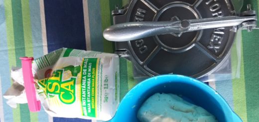 Bra grejor att ha när man ska göra egna tortillas: en tortillapress, preppat majsmjöl och en bunke. Stek på grillen eller i stekpanna.