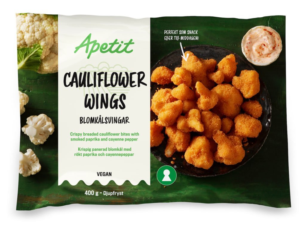 Nyhet från Apetit: veganska och glutenfria blomkålsvingar att äta som snacks eller tillbehör.