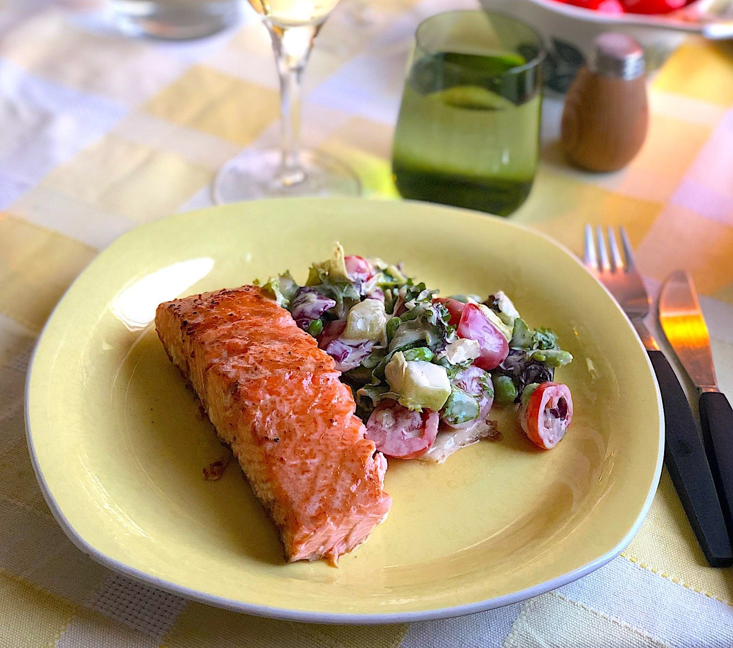 Japansk grillad lax med bönsallad och wasabidressing
