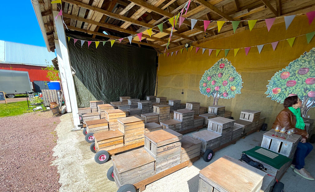 Öfvergårds "maskinpark". Här bland picknickvagnarna slår vi oss ner för en provning av must med tilltugg.