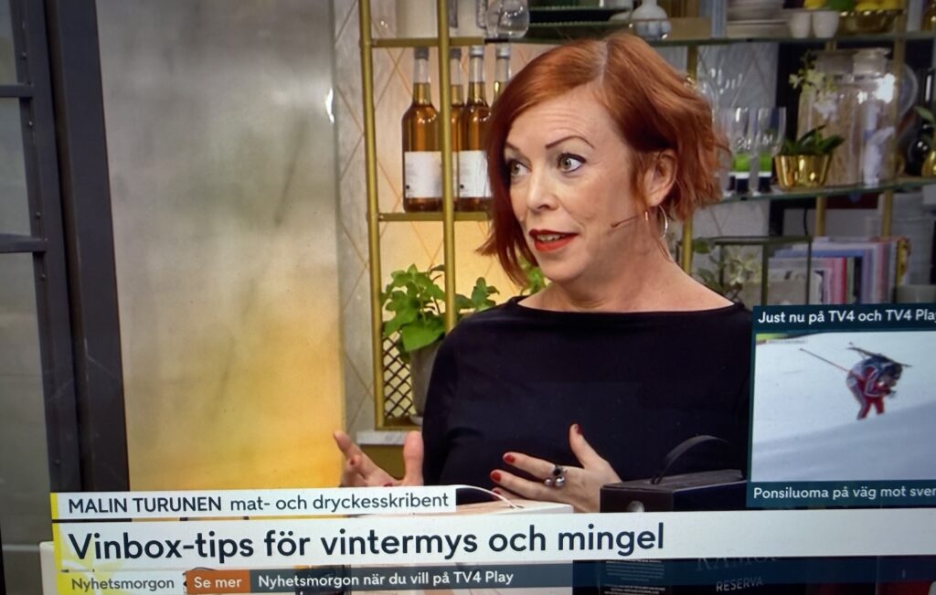 Här står jag på TV4 och tipsar om mina favoriter bland boxvinerna hos Systembolaget.