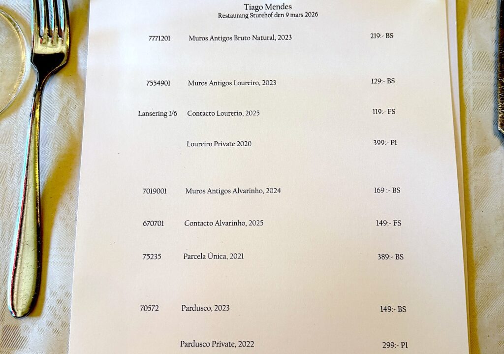 Här är alla viner från Anselmo Mendes som vi provar. FS = fasta sortimentet, BS = beställningssortimentet, PI = privatimport.